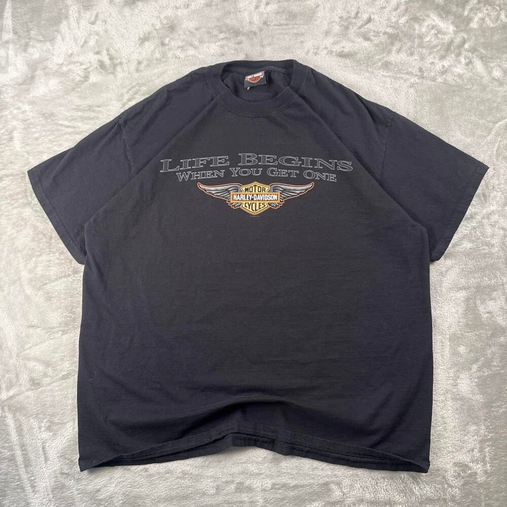 Harley-Davidson Men’s XL Black Life Begins T-Shirt Salt Lake City Utah Graphic